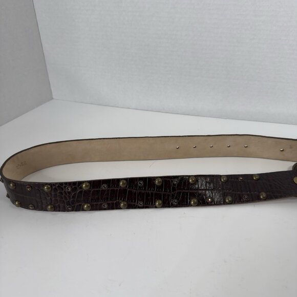 LeatherRock Croc Pattern Leather Belt Rhinestone/Stud Fleur-De-Lis Buckle 32" - Picture 6 of 10